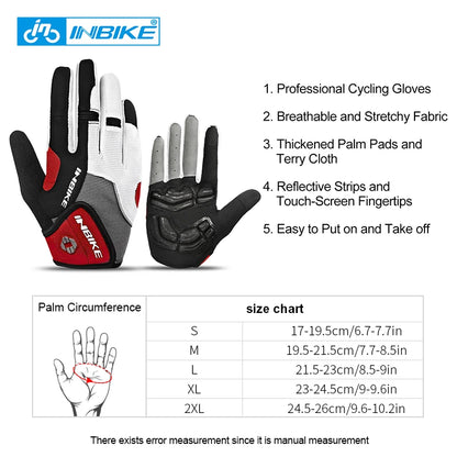 INBIKE Full Finger Cycling Gloves Durable MTB Bicycle Gloves for Riding Outdoor Motorcycle Accessories Touch Screen Padded IF239