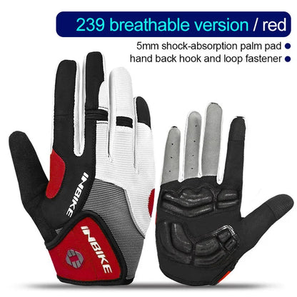 INBIKE Full Finger Cycling Gloves Durable MTB Bicycle Gloves for Riding Outdoor Motorcycle Accessories Touch Screen Padded IF239