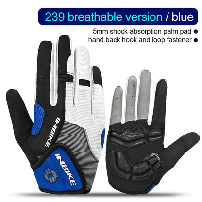 INBIKE Full Finger Cycling Gloves Durable MTB Bicycle Gloves for Riding Outdoor Motorcycle Accessories Touch Screen Padded IF239