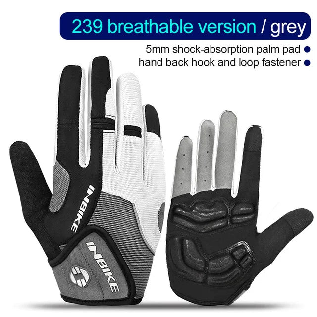 INBIKE Full Finger Cycling Gloves Durable MTB Bicycle Gloves for Riding Outdoor Motorcycle Accessories Touch Screen Padded IF239